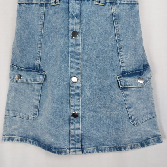 Rachel Zoe Girls Denim Dress Light Wash‎ Snap Front Short Sleeve Pockets Size 7 - Picture 4 of 5